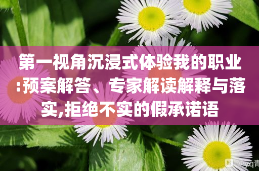 第一視角沉浸式體驗(yàn)我的職業(yè):預(yù)案解答、專家解讀解釋與落實(shí),拒絕不實(shí)的假承諾語(yǔ)