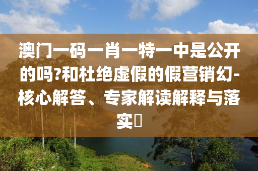 澳門一碼一肖一特一中是公開的嗎?和杜絕虛假的假營銷幻-核心解答、專家解讀解釋與落實?