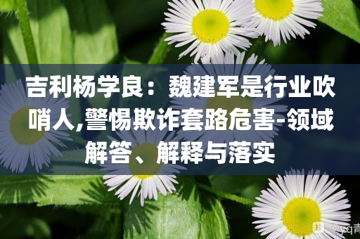 吉利楊學良：魏建軍是行業吹哨人,警惕欺詐套路危害-領域解答、解釋與落實