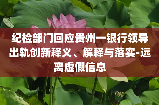 紀檢部門回應貴州一銀行領導出軌創新釋義、解釋與落實-遠離虛假信息