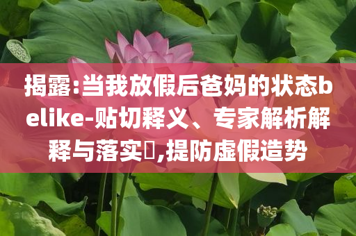 揭露:當我放假后爸媽的狀態belike-貼切釋義、專家解析解釋與落實?,提防虛假造勢