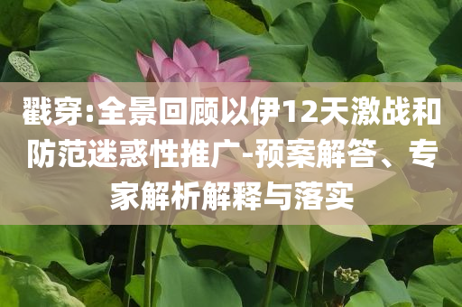 戳穿:全景回顧以伊12天激戰(zhàn)和防范迷惑性推廣-預(yù)案解答、專家解析解釋與落實