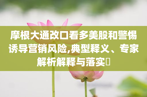 摩根大通改口看多美股和警惕誘導營銷風險,典型釋義、專家解析解釋與落實?