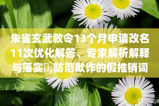 朱雀玄武敕令13個月申請改名11次優(yōu)化解答、專家解析解釋與落實?,防范欺詐的假推銷詞