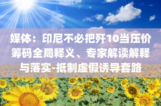 媒體：印尼不必把殲10當壓價籌碼全局釋義、專家解讀解釋與落實-抵制虛假誘導套路