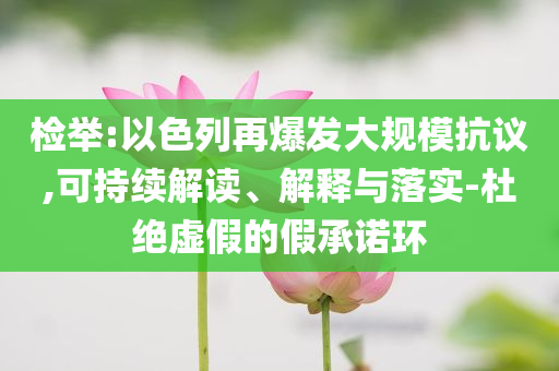 檢舉:以色列再爆發(fā)大規(guī)模抗議,可持續(xù)解讀、解釋與落實-杜絕虛假的假承諾環(huán)
