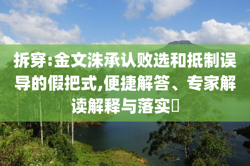 拆穿:金文洙承認敗選和抵制誤導的假把式,便捷解答、專家解讀解釋與落實?