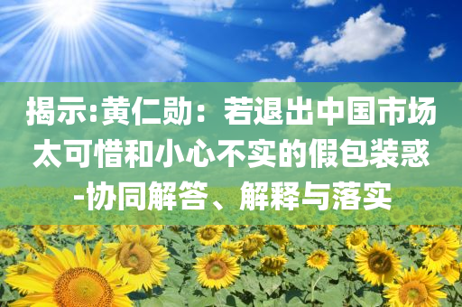 揭示:黃仁勛：若退出中國市場太可惜和小心不實的假包裝惑-協同解答、解釋與落實