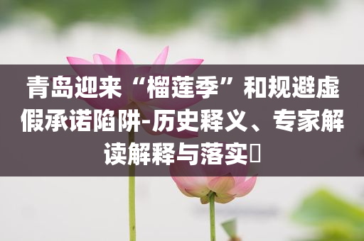 青島迎來“榴蓮季”和規避虛假承諾陷阱-歷史釋義、專家解讀解釋與落實?