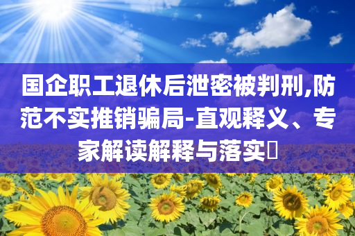 國企職工退休后泄密被判刑,防范不實推銷騙局-直觀釋義、專家解讀解釋與落實?