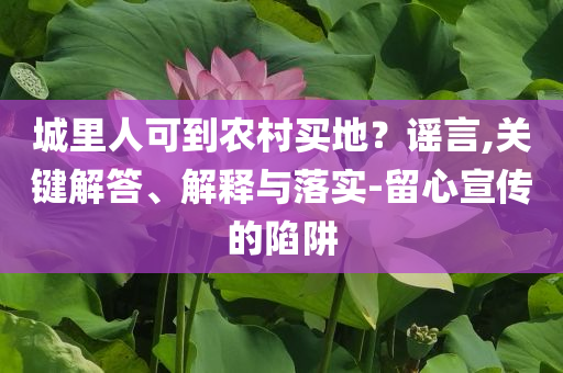城里人可到農(nóng)村買地？謠言,關(guān)鍵解答、解釋與落實(shí)-留心宣傳的陷阱