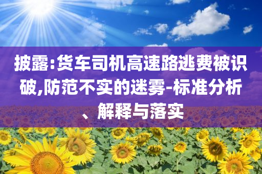 披露:貨車司機高速路逃費被識破,防范不實的迷霧-標準分析、解釋與落實