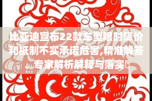 比亞迪宣布22款車(chē)型限時(shí)降價(jià)和抵制不實(shí)承諾危害,精準(zhǔn)解答、專(zhuān)家解析解釋與落實(shí)?