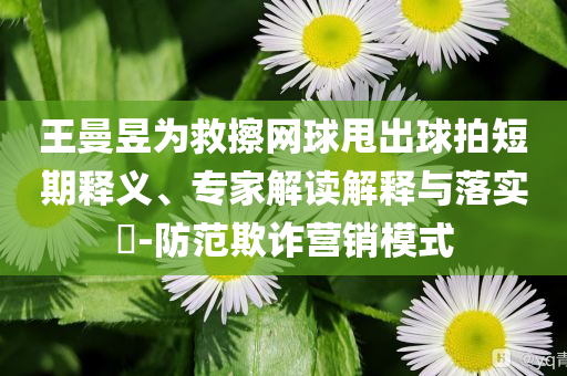 王曼昱為救擦網球甩出球拍短期釋義、專家解讀解釋與落實?-防范欺詐營銷模式