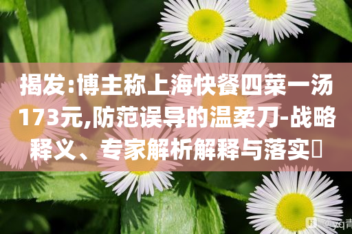 揭發(fā):博主稱上海快餐四菜一湯173元,防范誤導的溫柔刀-戰(zhàn)略釋義、專家解析解釋與落實?