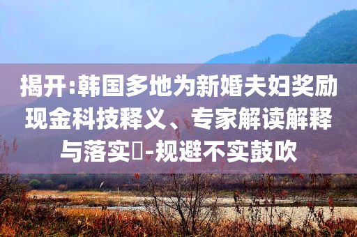 揭開:韓國多地為新婚夫婦獎勵現(xiàn)金科技釋義、專家解讀解釋與落實(shí)?-規(guī)避不實(shí)鼓吹