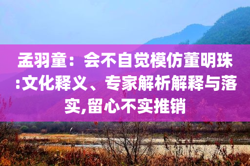 孟羽童：會不自覺模仿董明珠:文化釋義、專家解析解釋與落實,留心不實推銷