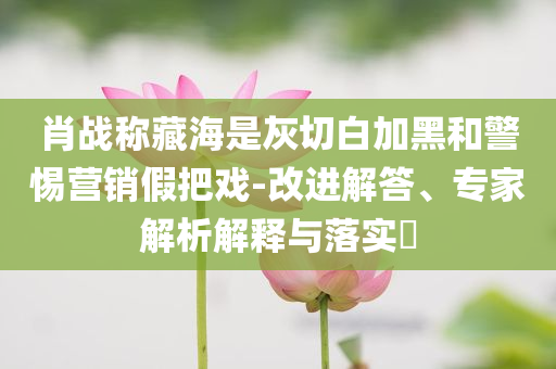 肖戰稱藏海是灰切白加黑和警惕營銷假把戲-改進解答、專家解析解釋與落實?