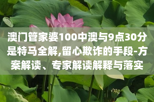 澳門管家婆100中澳與9點30分是特馬全解,留心欺詐的手段-方案解讀、專家解讀解釋與落實