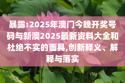 暴露:2025年澳門今晚開獎(jiǎng)號(hào)碼與新澳2025最新資料大全和杜絕不實(shí)的面具,創(chuàng)新釋義、解釋與落實(shí)