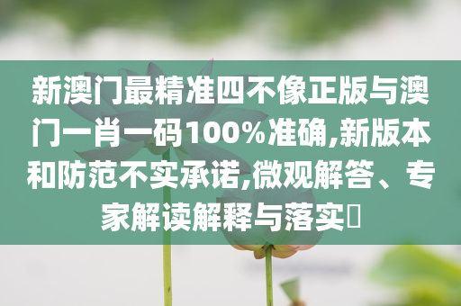 新澳門最精準四不像正版與澳門一肖一碼100%準確,新版本和防范不實承諾,微觀解答、專家解讀解釋與落實?