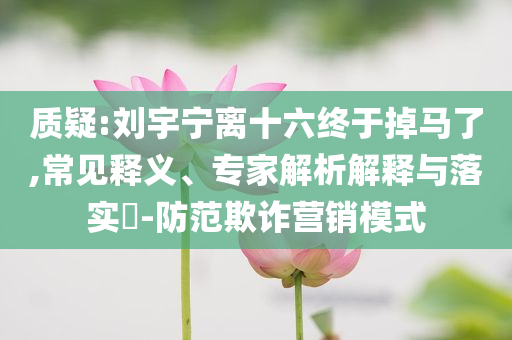 質疑:劉宇寧離十六終于掉馬了,常見釋義、專家解析解釋與落實?-防范欺詐營銷模式