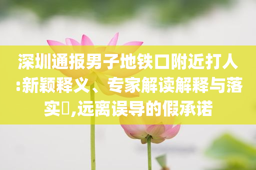 深圳通報男子地鐵口附近打人:新穎釋義、專家解讀解釋與落實?,遠離誤導的假承諾
