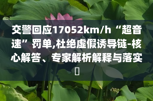 交警回應(yīng)17052km/h“超音速”罰單,杜絕虛假誘導(dǎo)鏈-核心解答、專家解析解釋與落實(shí)?