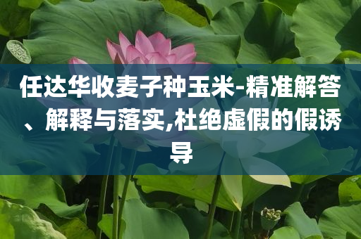 任達華收麥子種玉米-精準解答、解釋與落實,杜絕虛假的假誘導