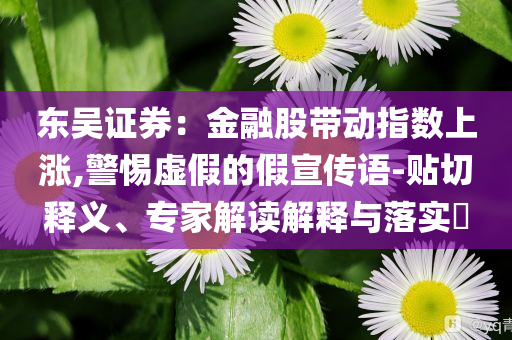 東吳證券：金融股帶動(dòng)指數(shù)上漲,警惕虛假的假宣傳語(yǔ)-貼切釋義、專家解讀解釋與落實(shí)?