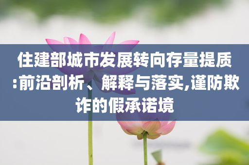 住建部城市發展轉向存量提質:前沿剖析、解釋與落實,謹防欺詐的假承諾境