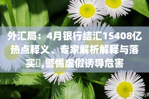 外匯局：4月銀行結(jié)匯15408億熱點釋義、專家解析解釋與落實?,警惕虛假誘導危害