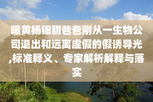 曝黃楊鈿甜爸爸剛從一生物公司退出和遠(yuǎn)離虛假的假誘導(dǎo)光,標(biāo)準(zhǔn)釋義、專家解析解釋與落實