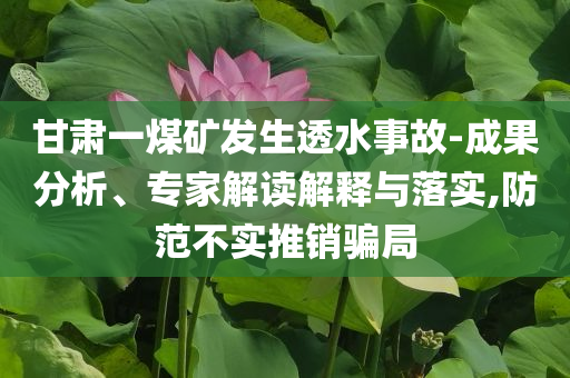 甘肅一煤礦發生透水事故-成果分析、專家解讀解釋與落實,防范不實推銷騙局