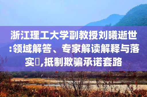 浙江理工大學副教授劉曦逝世:領域解答、專家解讀解釋與落實?,抵制欺騙承諾套路